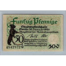 ALEMANIA 1920 BILLETE DE 50 PFENNIG SIN CIRCULAR